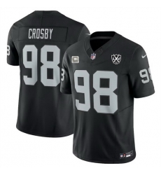 Men Las Vegas Raiders 98 Maxx Crosby Black 2024 F U S E With 4 Star C Patch And 65th Anniversary Patch Vapor Stitched Football Jersey