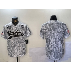 Men Las Vegas Raiders Blank 2024 Arctic Camo Salute To Service With 65th Anniversary Patch Stitched Baseball Jersey