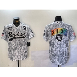 Men Las Vegas Raiders Team Big Logo 2024 Arctic Camo Salute To Service With 65th Anniversary Patch Stitched Baseball Jersey 2