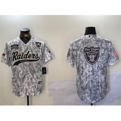 Men Las Vegas Raiders Team Big Logo 2024 Arctic Camo Salute To Service With 65th Anniversary Patch Stitched Baseball Jersey