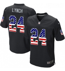 Mens Nike Oakland Raiders 24 Marshawn Lynch Elite Black Home USA Flag Fashion NFL Jersey