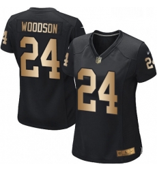 Womens Nike Oakland Raiders 24 Charles Woodson Elite BlackGold Team Color NFL Jersey