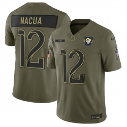 Men Los Angeles Rams 12 Puka Nacua Olive 2025 Salute to Service Limited Stitched Football Jersey