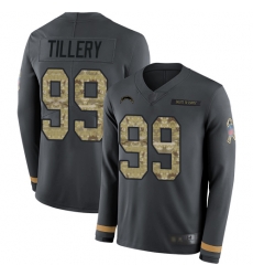 Chargers 99 Jerry Tillery Anthracite Salute to Service Men Stitched Football Limited Therma Long Sleeve Jersey