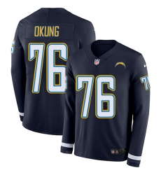 Nike Chargers #76 Russell Okung Navy Blue Team Color Men Stitched NFL Limited Therma Long Sleeve Jersey