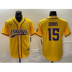 Men Minnesota Vikings 15 Dallas Turner Yellow Cool Base Stitched Baseball Jersey 1