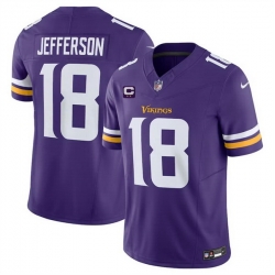 Men Minnesota Vikings 18 Justin Jefferson Purple 2024 F U S E  With 2 Star C Patch Vapor Limited Stitched Jersey