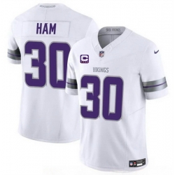 Men Minnesota Vikings 30 C J  Ham White 2024 F U S E  With 4 Star C Patch Winter Warrior Limited Stitched Jersey