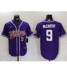 Men Minnesota Vikings 9 J J  McCarthy Purple Cool Base Stitched Baseball Jersey 1