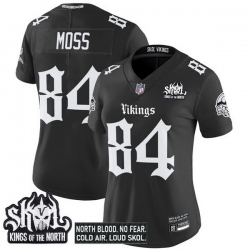 Women Minnesota Vikings 84 Randy Moss Black 2025 Kings of the North Patch Gothic Norseblood Edition Vapor Untouchable Limited Stitched Football Jersey 1