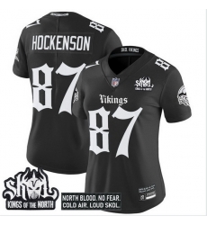 Women Minnesota Vikings 87 T J Hockenson Black 2025 Kings of the North Patch Gothic Norseblood Edition Vapor Untouchable Limited Stitched Football Jersey