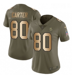 Womens Nike Minnesota Vikings 80 Cris Carter Limited OliveGold 2017 Salute to Service NFL Jersey