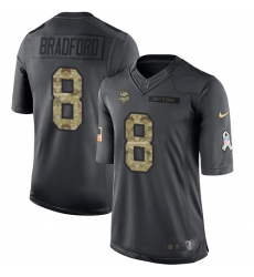 Nike Vikings #8 Sam Bradford Black Youth Stitched NFL Limited 2016 Salute To Service Jersey