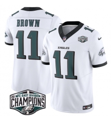 Men Philadelphia Eagles 11 A J  Brown White 2024 New NFC East Champions F U S E  Vapor Untouchable Limited Stitched Football Jersey