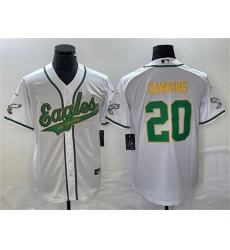 Men Philadelphia Eagles 20 Brian Dawkins White Gold Cool Base Stitched Baseball Jersey