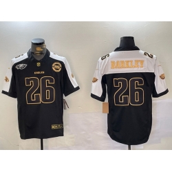 Men Philadelphia Eagles 26 Saquon Barkley Black Gold 2024 New F U S E  With 3 Star C Patch Stitched Football Jersey 2