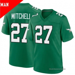 Men Philadelphia Eagles ＃27 Quinyon Mitchell Game Green Kelly Stitched Jersey