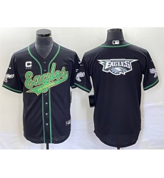 Men Philadelphia Eagles Black Team Big Logo With C Patch Cool Base Stitched Baseball Jersey