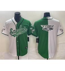 Men Philadelphia Eagles Green White Split Team Big Logo Cool Base Stitched Baseball Jersey