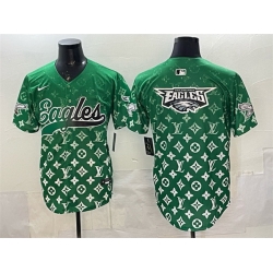 Men Philadelphia Eagles Team Big Logo Green With Patch Limited Stitched Baseball Jersey 1