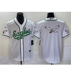 Men Philadelphia Eagles White Team Big Logo Cool Base Stitched Baseball Jersey