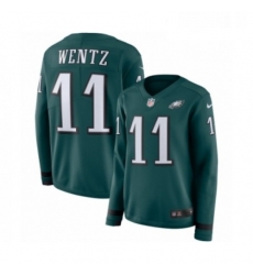 Womens Nike Philadelphia Eagles 11 Carson Wentz Limited Green Therma Long Sleeve NFL Jersey