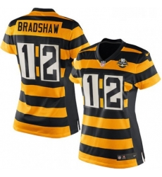 Womens Nike Pittsburgh Steelers 12 Terry Bradshaw Elite YellowBlack Alternate 80TH Anniversary Throwback NFL Jersey