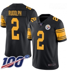 Steelers #2 Mason Rudolph Black Youth Stitched Football Limited Rush 100th Season Jersey