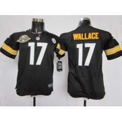 Youth Nike Pittsburgh Steelers #17 Mike Wallace Black NFL Jersey W 80TH Pat-ch