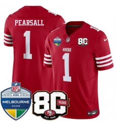 Men San Francisco 49ers  1 Ricky Pearsall Red 80th Anniversary And Melbourne Game Patch 2026 F U S E  Vapor Untouchabl2026 F U S E  Vapor Untouchable Limit