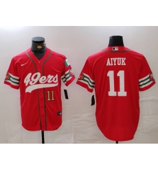 Men San Francisco 49ers 11 Brandon Aiyuk Red With Patch Cool Base Stitched Baseball Jersey 3