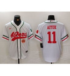 Men San Francisco 49ers 11 Brandon Aiyuk White With Patch Cool Base Stitched Baseball Jersey 1