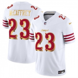 Men San Francisco 49ers 23 Christian McCaffrey White Gold 2025 F U S E Rivalries Vapor Limited Stitched Football Jersey