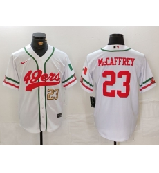 Men San Francisco 49ers 23 Christian McCaffrey White With Patch Cool Base Stitched Baseball Jersey 2