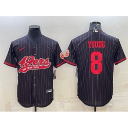 Men San Francisco 49ers  8 Steve Young Black With Patch Cool Base Stitched Baseball Jersey