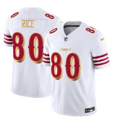 Men San Francisco 49ers 80 Jerry Rice White Gold 2025 F U S E Rivalries Vapor Limited Stitched Football Jersey