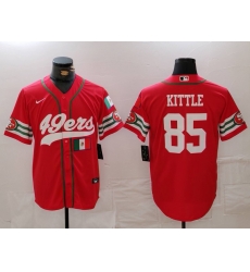 Men San Francisco 49ers 85 George Kittle Red With Patch Cool Base Stitched Baseball Jersey 1