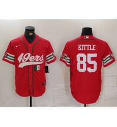 Men San Francisco 49ers 85 George Kittle Red With Patch Cool Base Stitched Baseball Jersey 2