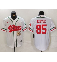 Men San Francisco 49ers 85 George Kittle White With Patch Cool Base Stitched Baseball Jersey 2