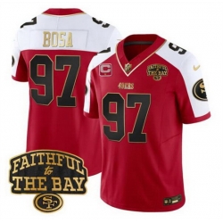 Men San Francisco 49ers 97 Nick Bosa Red Alternate 2025 F U S E  1 Star C With Faithful To The Bay Patch Limited V8 Stitched Football Jersey