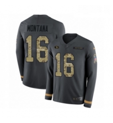 Youth Nike San Francisco 49ers 16 Joe Montana Limited Black Salute to Service Therma Long Sleeve NFL Jersey