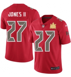 Men Nike Tampa Bay Buccaneers 27 Ronald Jones II Red Men Super Bowl LV Champions Patch Stitched NFL Limited Rush Jersey