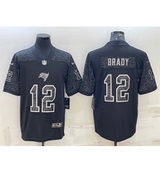 Men Tampa Bay Buccaneers 12 Tom Brady Black Reflective Limited Stitched Jersey