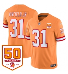 Men Tampa Bay Buccaneers 31 Antoine Winfield Jr  Orange 2025 F U S E  50th Anniversary Patch Vapor Limited Stitched Jersey