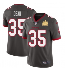 Men Tampa Bay Buccaneers 35 Jamel Dean Men Super Bowl LV Champions Patch Nike Pewter Alternate Vapor Limited Jersey