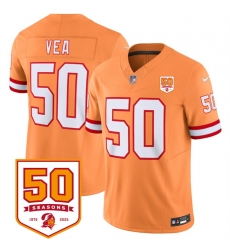 Men Tampa Bay Buccaneers 50 Vita Vea Orange 2025 F U S E  50th Anniversary Patch Vapor Limited Stitched Jersey
