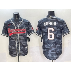 Men Tampa Bay Buccaneers 6 Baker Mayfield Grey Camo Cool Base Stitched Baseball Jersey