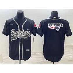 Men New England Patriots Black Reflective Team Big Logo With Patch Cool Base Stitched Baseball Jersey