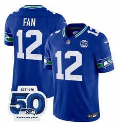 Men Seattle Seahawks 12 Fan Royal 2025 F U S E 50th Anniversary Patch Throwback Vapor Limited Stitched Football Jersey