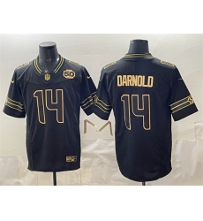 Men Seattle Seahawks  14 Sam Darnold Black Gold 2025 F U S E  50th Season Patch Vapor Limited Stitched Football Jersey